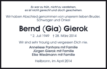 Traueranzeige von Bernd Gia Gierok 