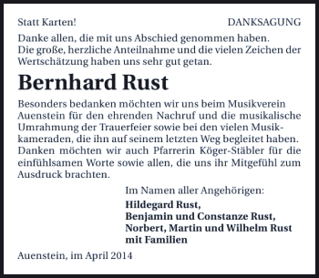 Traueranzeige von Bernhard Rust 