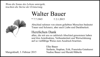 Traueranzeige von Walter Bauer 