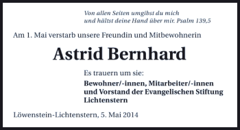 Traueranzeige von Astrid Bernhard 