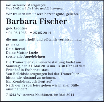 Traueranzeige von Barbara Fischer 