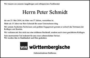 Traueranzeige von Peter Schmidt 