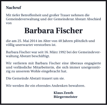 Traueranzeige von Barbara Fischer 