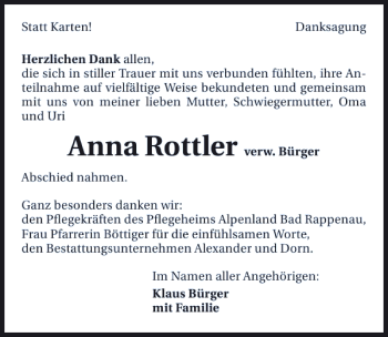 Traueranzeige von Anna Rottler 