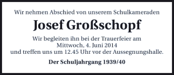 Traueranzeige von Josef Großschopf 