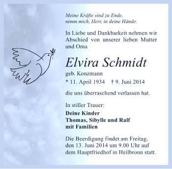 Traueranzeige von Elvira Schmidt 