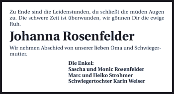 Traueranzeige von Johanna Rosenfelder 