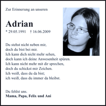 Traueranzeige von Adrian Adrian 