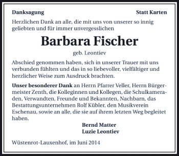 Traueranzeige von Barbara Fischer 