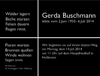 Traueranzeige von Gerda Buschmann 