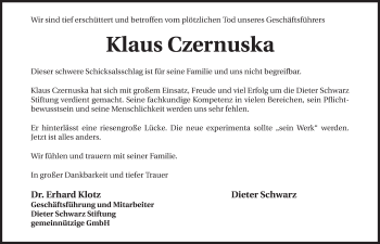 Traueranzeige von Klaus Czernuska 