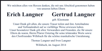 Traueranzeige von Erich Langner Langner 