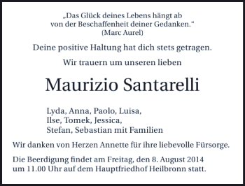 Traueranzeige von Maurizio Santarelli 