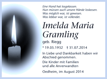 Traueranzeige von Imelda Maria Gramling 