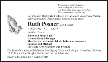 Traueranzeige von Ruth Posner 