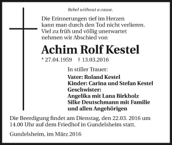 Traueranzeige von Achim Rolf Kestel 