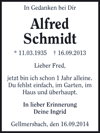 Traueranzeige von Alfred Schmidt 