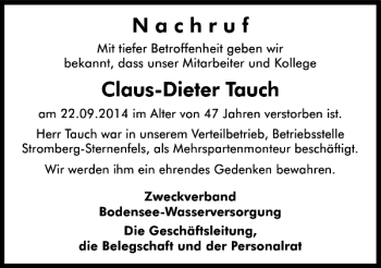 Traueranzeige von NachrufClaus-DieterTauch NachrufClaus-DieterTauch 