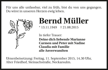 Traueranzeige von Bernd Müller 