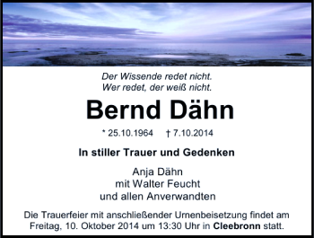 Traueranzeige von Bernd Dähn 