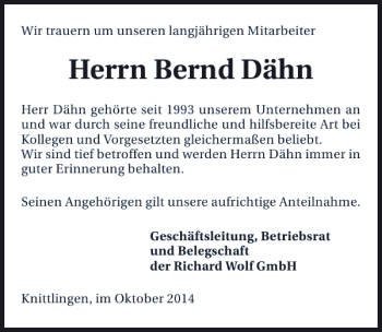 Traueranzeige von Bernd Dähn 