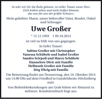 Traueranzeige von Uwe Großer 