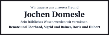 Traueranzeige von Jochen Domesle 