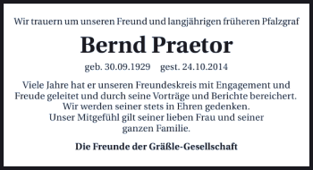 Traueranzeige von Bernd Praetor 