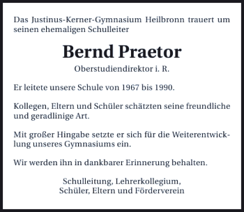 Traueranzeige von Bernd Praetor 