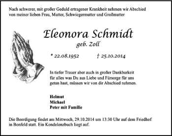 Traueranzeige von Eleonora Schmidt 