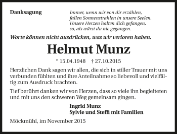 Traueranzeige von Helmut Munz 