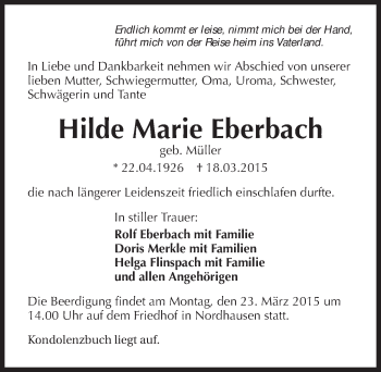 Traueranzeige von Hilde Marie Eberbach 