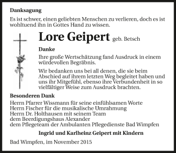 Traueranzeige von Lore Geipert 