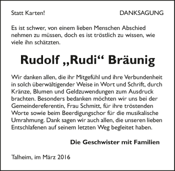 Traueranzeige von Rudolf Bräunig 
