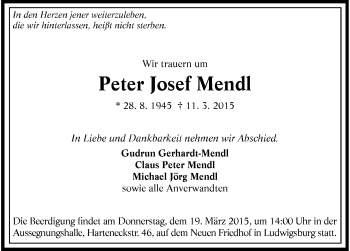 Traueranzeige von Peter Josef Mendl 