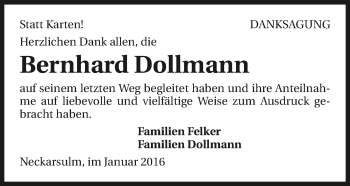 Traueranzeige von Bernhard Dollmann 