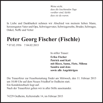 Traueranzeige von Peter Georg Fischer 