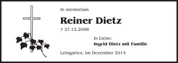 Traueranzeige von Reiner Dietz 