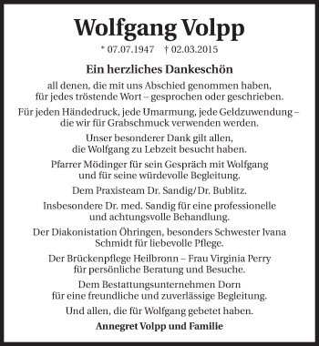 Traueranzeige von Wolfgang Volpp 