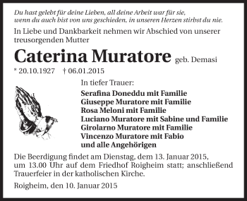 Traueranzeige von Caterina Muratore 