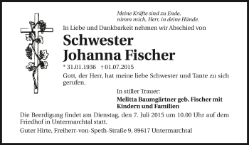 Traueranzeige von Johanna Fischer 