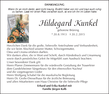 Traueranzeige von Hildegard Kunkel 