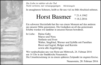 Traueranzeige von Horst Basmer 