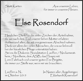 Traueranzeige von Else Rosendorf 