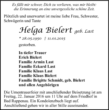 Traueranzeige von Helga Bielert 