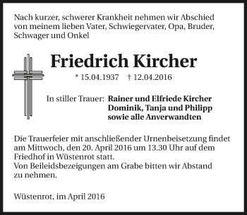 Traueranzeige von Friedrich Kircher 