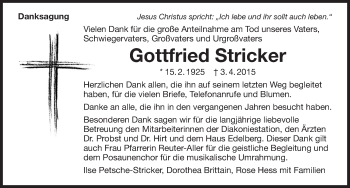 Traueranzeige von Gottfried Stricker 