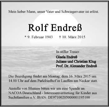 Traueranzeige von Rolf Endreß 