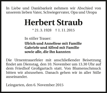 Traueranzeige von Herbert Straub 