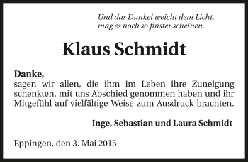 Traueranzeige von Klaus Schmidt 